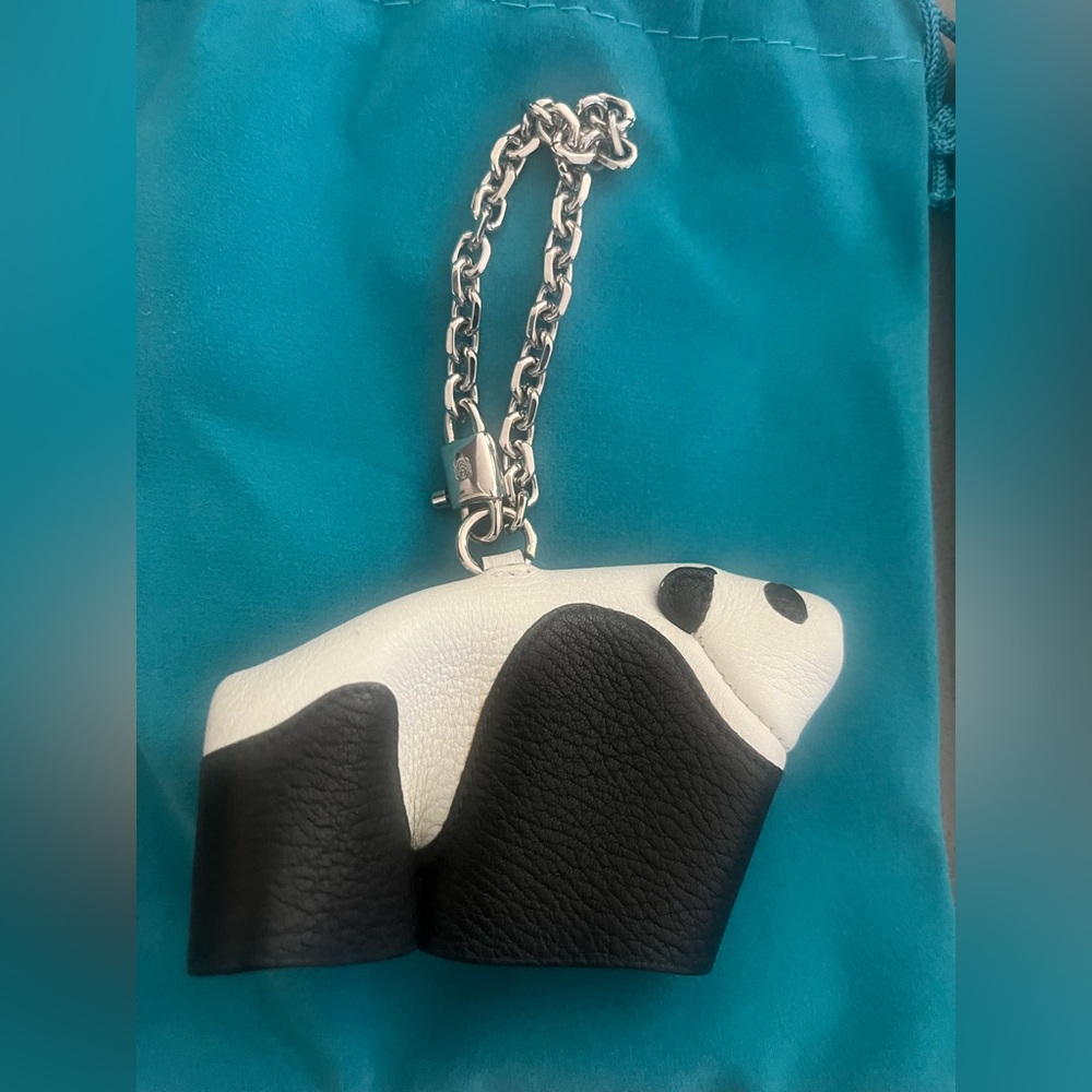 🛒 LOEWE EUC Black and White Panda Charm Silver Hardware